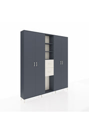 Arges Dolap 15 Raflı 2 Çekmeceli 4 Kapaklı 220x30x243 Antrasit-Antrasit/Aytaşı