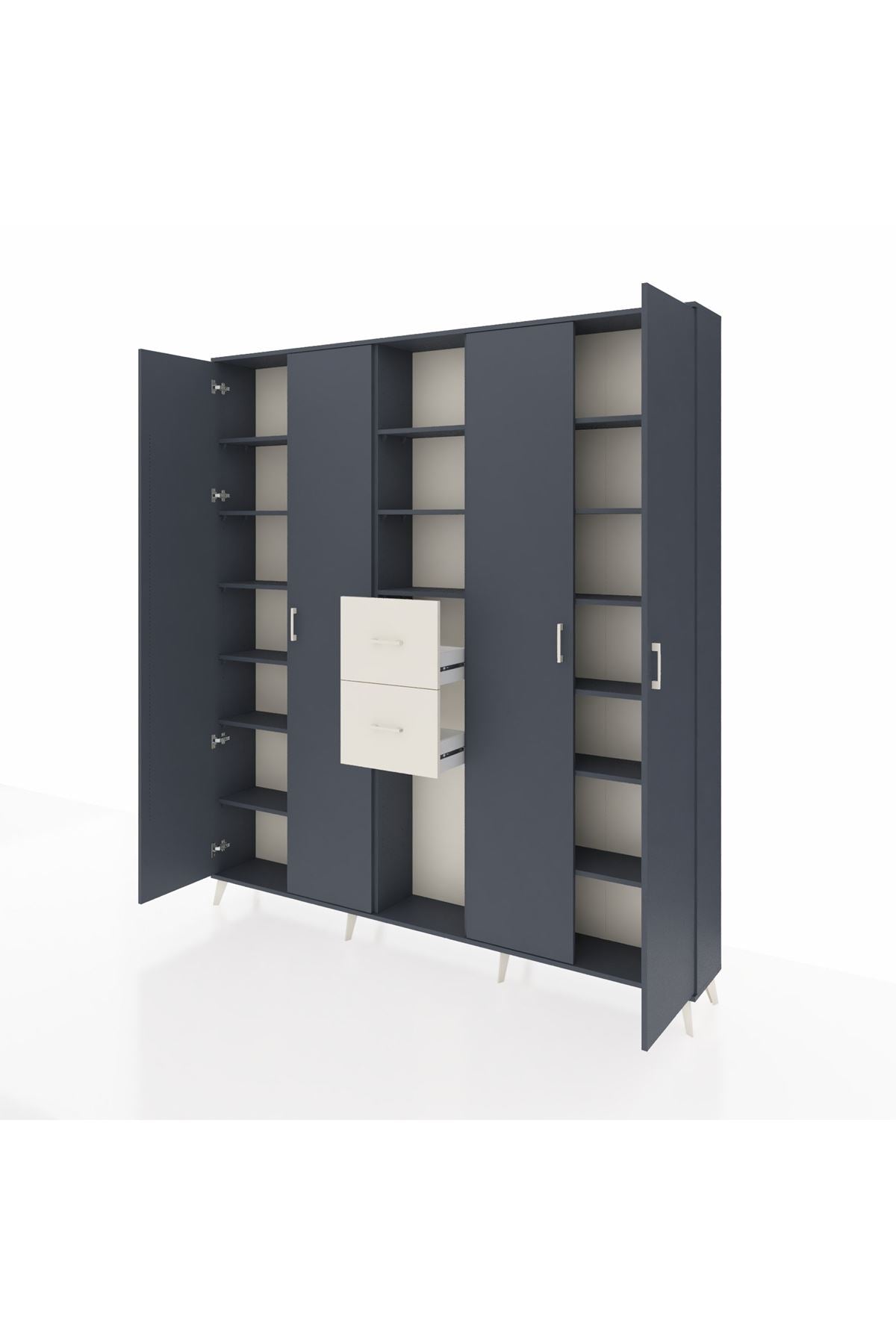 Arges Dolap 15 Raflı 2 Çekmeceli 4 Kapaklı 220x30x243 Antrasit-Antrasit/Aytaşı