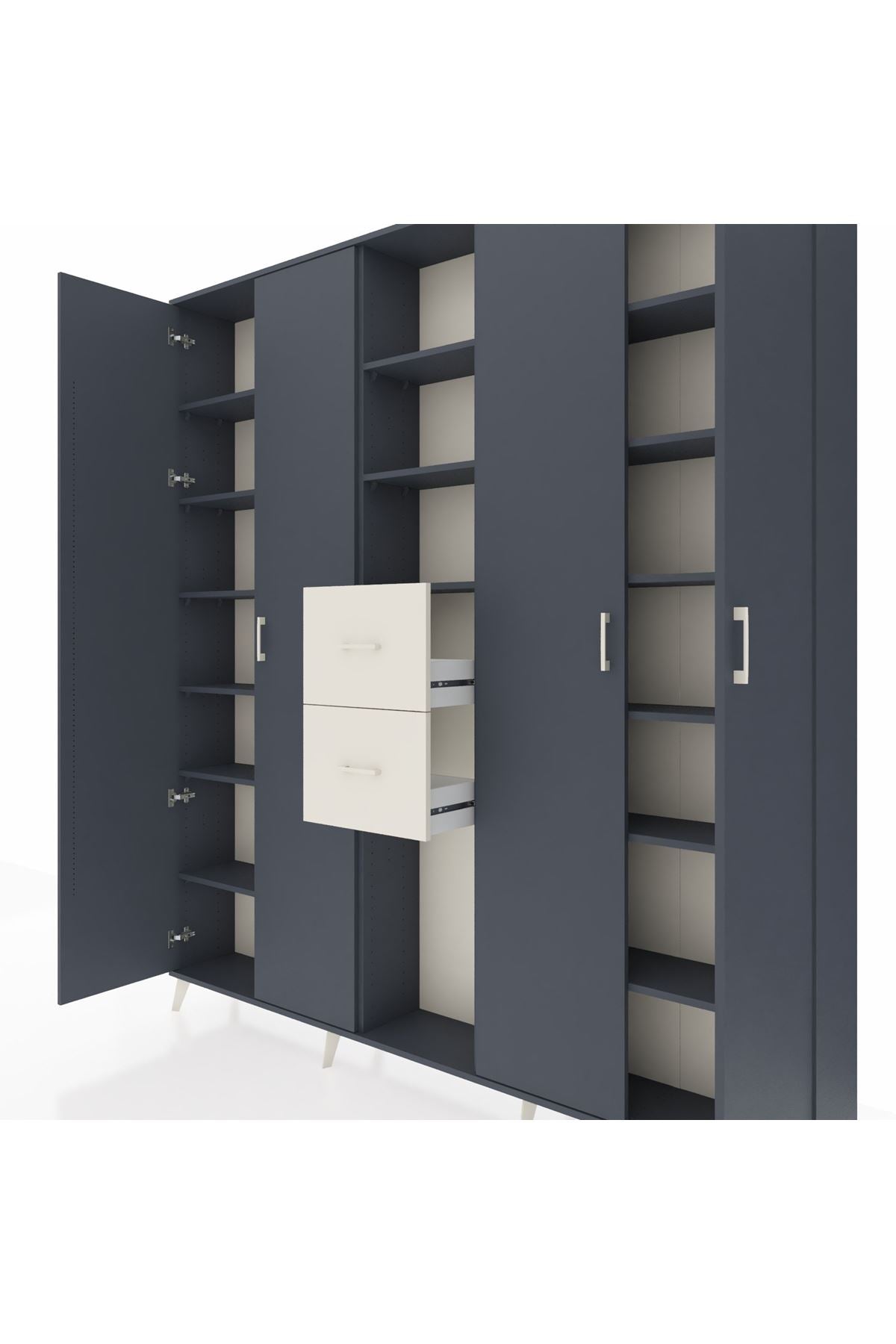 Arges Dolap 15 Raflı 2 Çekmeceli 4 Kapaklı 220x30x243 Antrasit-Antrasit/Aytaşı