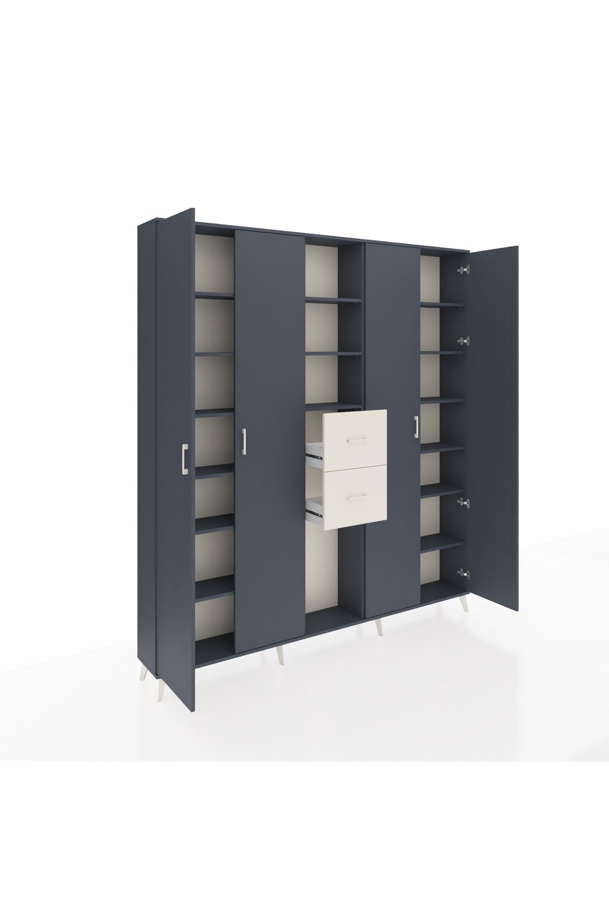 Arges Dolap 15 Raflı 2 Çekmeceli 4 Kapaklı 220x30x243 Antrasit-Antrasit/Aytaşı