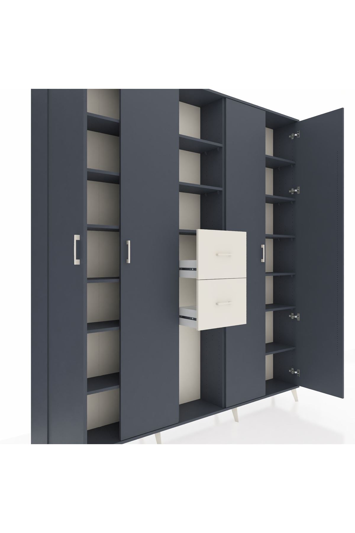 Arges Dolap 15 Raflı 2 Çekmeceli 4 Kapaklı 220x30x243 Antrasit-Antrasit/Aytaşı