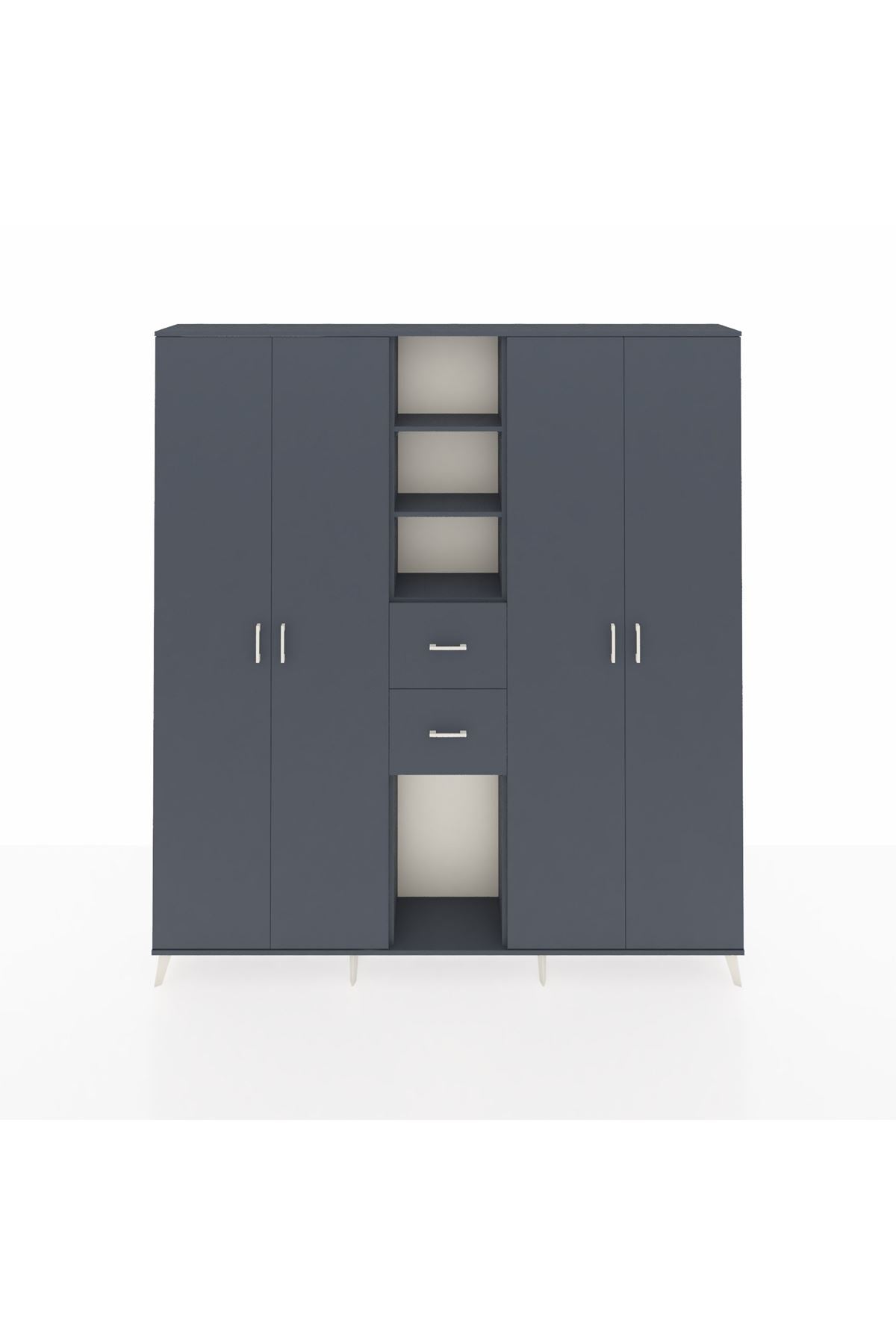 Arges Gardrop 15 Raflı 2 Çekmeceli 4 Kapaklı 220x30x243 Antrasit-Antrasit