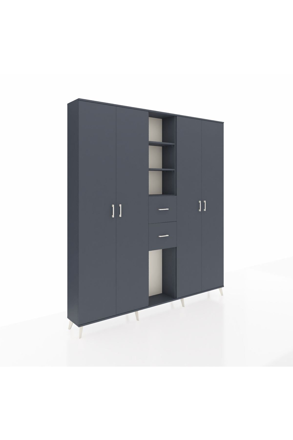 Arges Gardrop 15 Raflı 2 Çekmeceli 4 Kapaklı 220x30x243 Antrasit-Antrasit