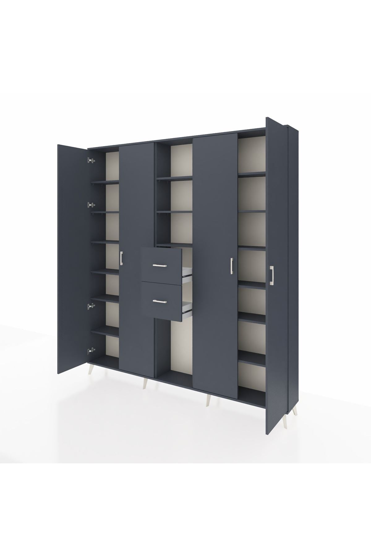 Arges Gardrop 15 Raflı 2 Çekmeceli 4 Kapaklı 220x30x243 Antrasit-Antrasit