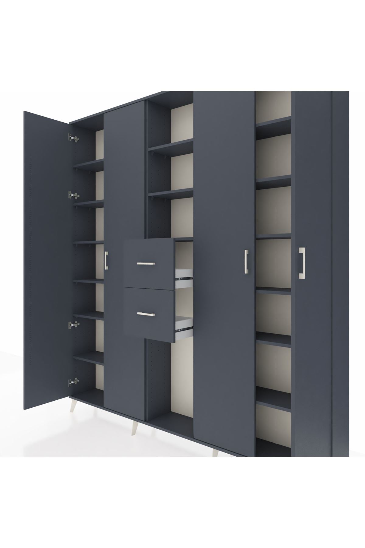 Arges Gardrop 15 Raflı 2 Çekmeceli 4 Kapaklı 220x30x243 Antrasit-Antrasit