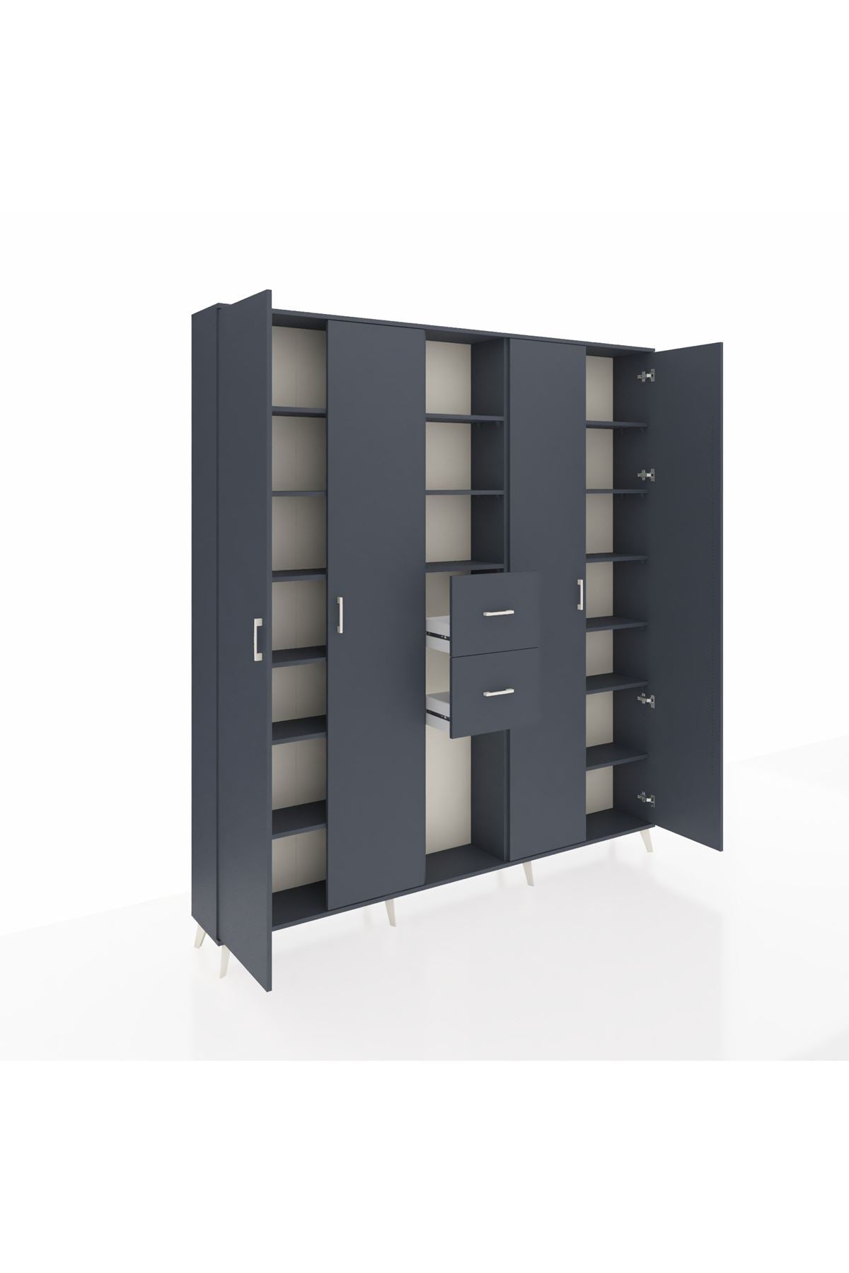 Arges Gardrop 15 Raflı 2 Çekmeceli 4 Kapaklı 220x30x243 Antrasit-Antrasit