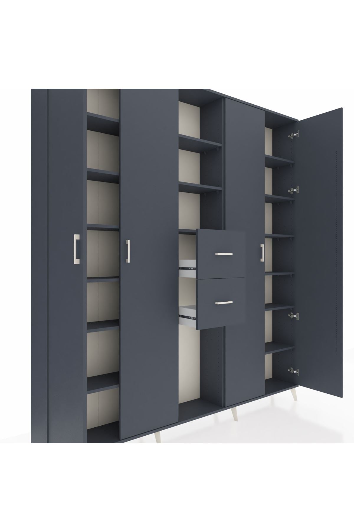 Arges Gardrop 15 Raflı 2 Çekmeceli 4 Kapaklı 220x30x243 Antrasit-Antrasit