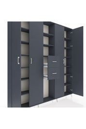 Arges Gardrop 15 Raflı 2 Çekmeceli 4 Kapaklı 220x30x243 Antrasit-Antrasit