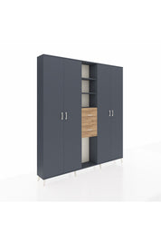 Arges Dolap 15 Raflı 2 Çekmeceli 4 Kapaklı 220x30x243 Antrasit-Antrasit/Çam