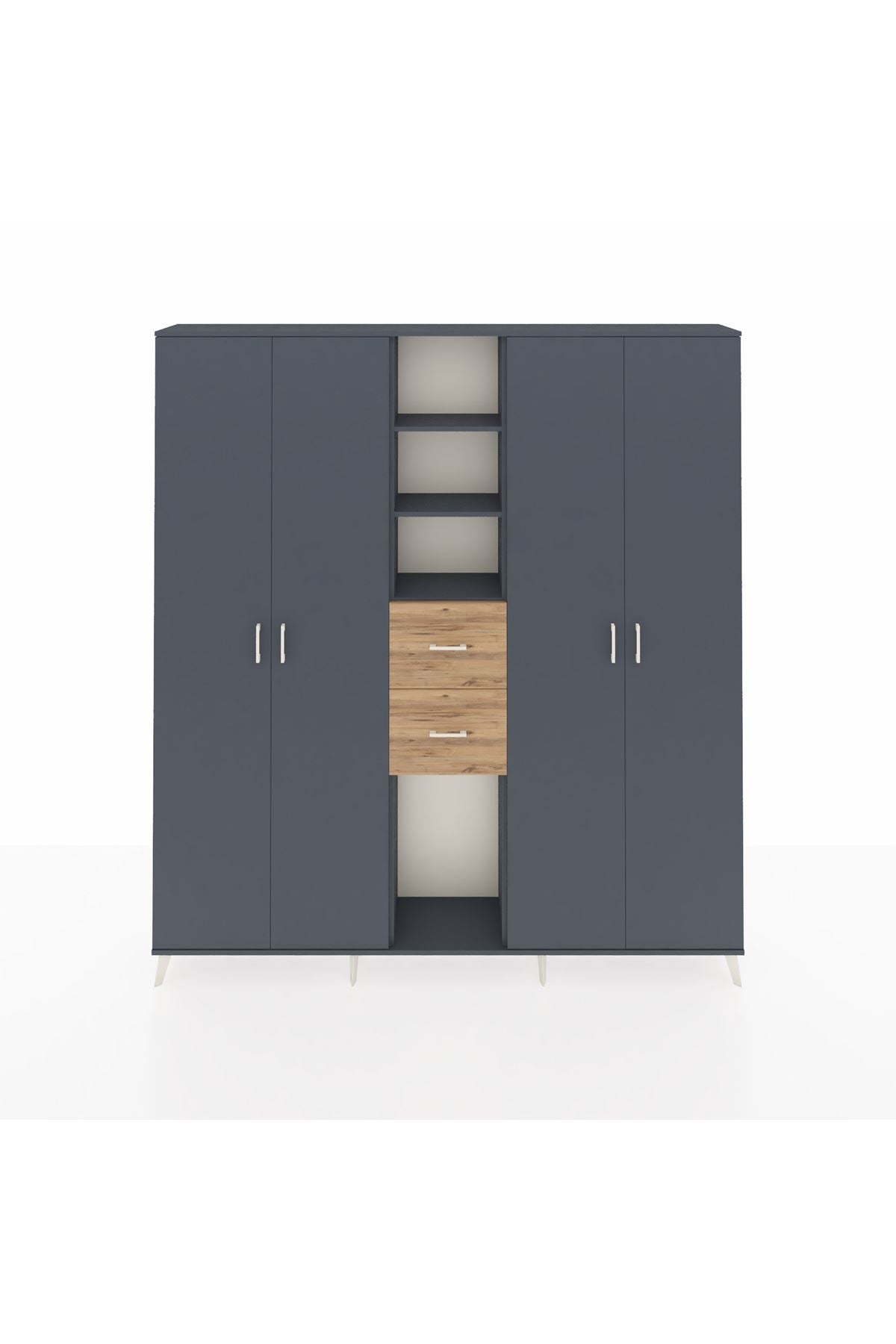 Arges Dolap 15 Raflı 2 Çekmeceli 4 Kapaklı 220x30x243 Antrasit-Antrasit/Çam