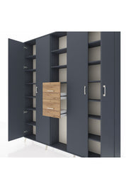 Arges Dolap 15 Raflı 2 Çekmeceli 4 Kapaklı 220x30x243 Antrasit-Antrasit/Çam