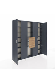 Arges Dolap 15 Raflı 2 Çekmeceli 4 Kapaklı 220x30x243 Antrasit-Antrasit/Çam