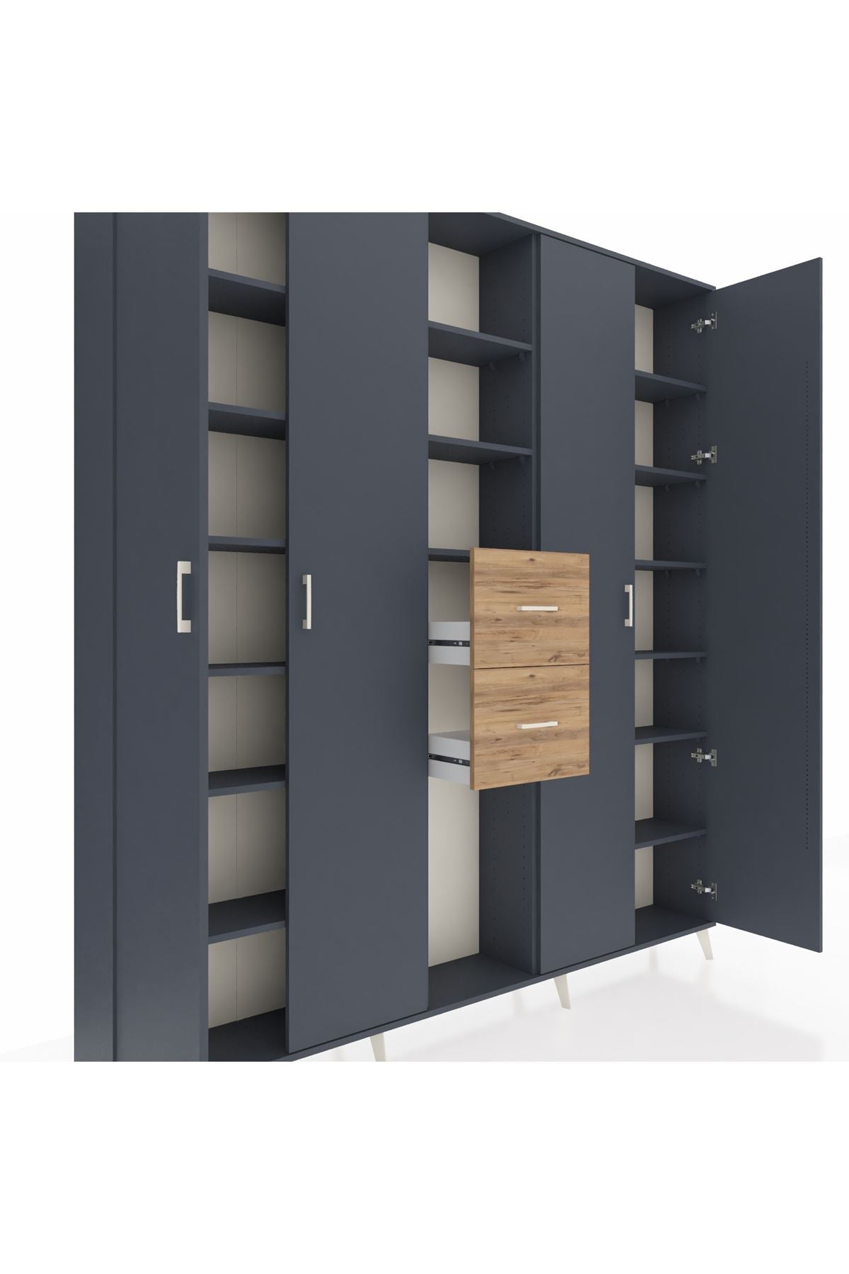 Arges Dolap 15 Raflı 2 Çekmeceli 4 Kapaklı 220x30x243 Antrasit-Antrasit/Çam