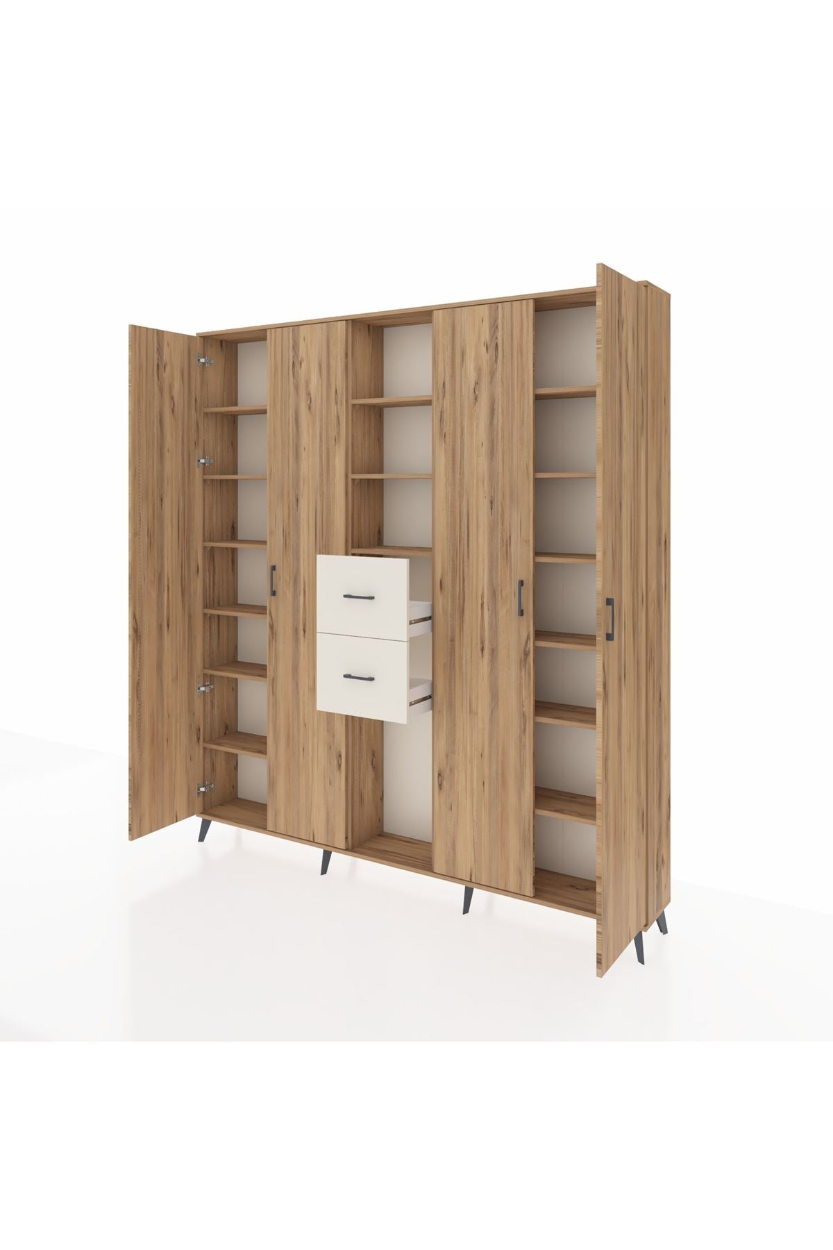 Arges Dolap 15 Raflı 2 Çekmeceli 4 Kapaklı 220x30x243 Çam-Çam/Aytaşı