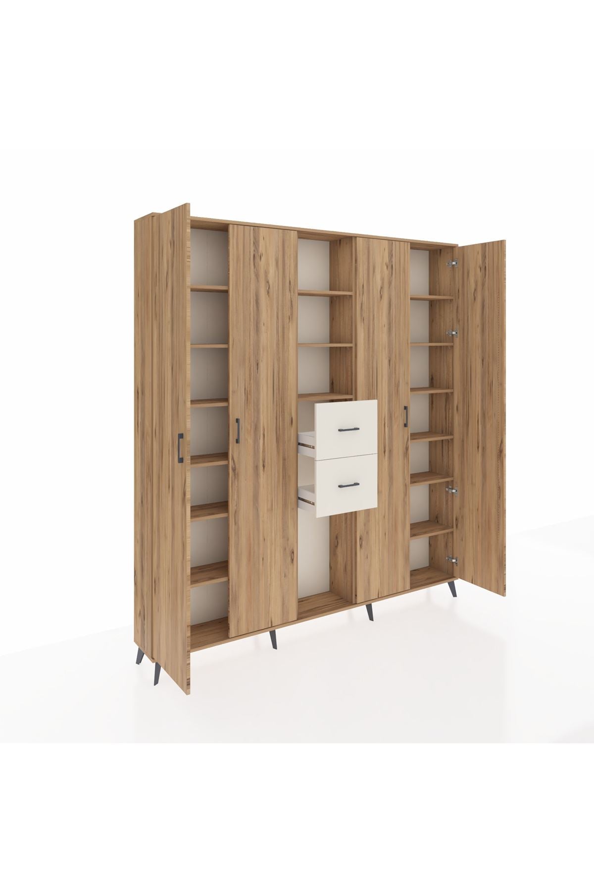 Arges Dolap 15 Raflı 2 Çekmeceli 4 Kapaklı 220x30x243 Çam-Çam/Aytaşı