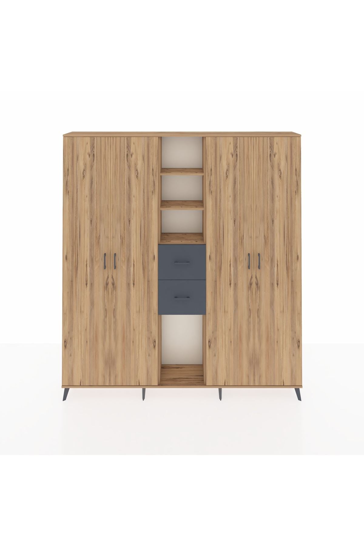 Arges Dolap 15 Raflı 2 Çekmeceli 4 Kapaklı 220x30x243 Çam-Çam/Antrasit