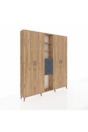 Arges Dolap 15 Raflı 2 Çekmeceli 4 Kapaklı 220x30x243 Çam-Çam/Antrasit