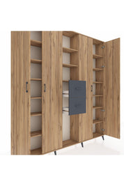 Arges Dolap 15 Raflı 2 Çekmeceli 4 Kapaklı 220x30x243 Çam-Çam/Antrasit