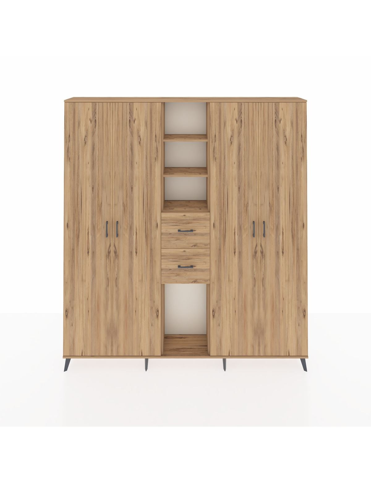 Arges Gardrop 15 Raflı 2 Çekmeceli 4 Kapaklı 220x30x243 Çam-Çam