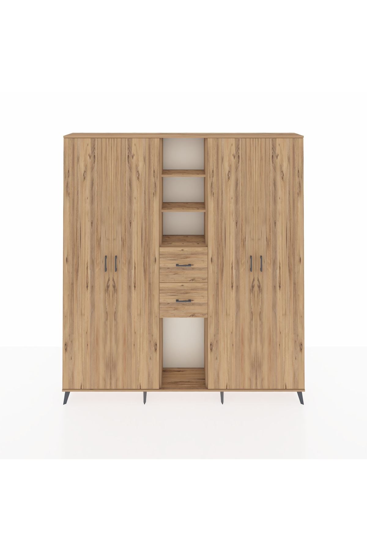 Arges Gardrop 15 Raflı 2 Çekmeceli 4 Kapaklı 220x30x243 Çam-Çam