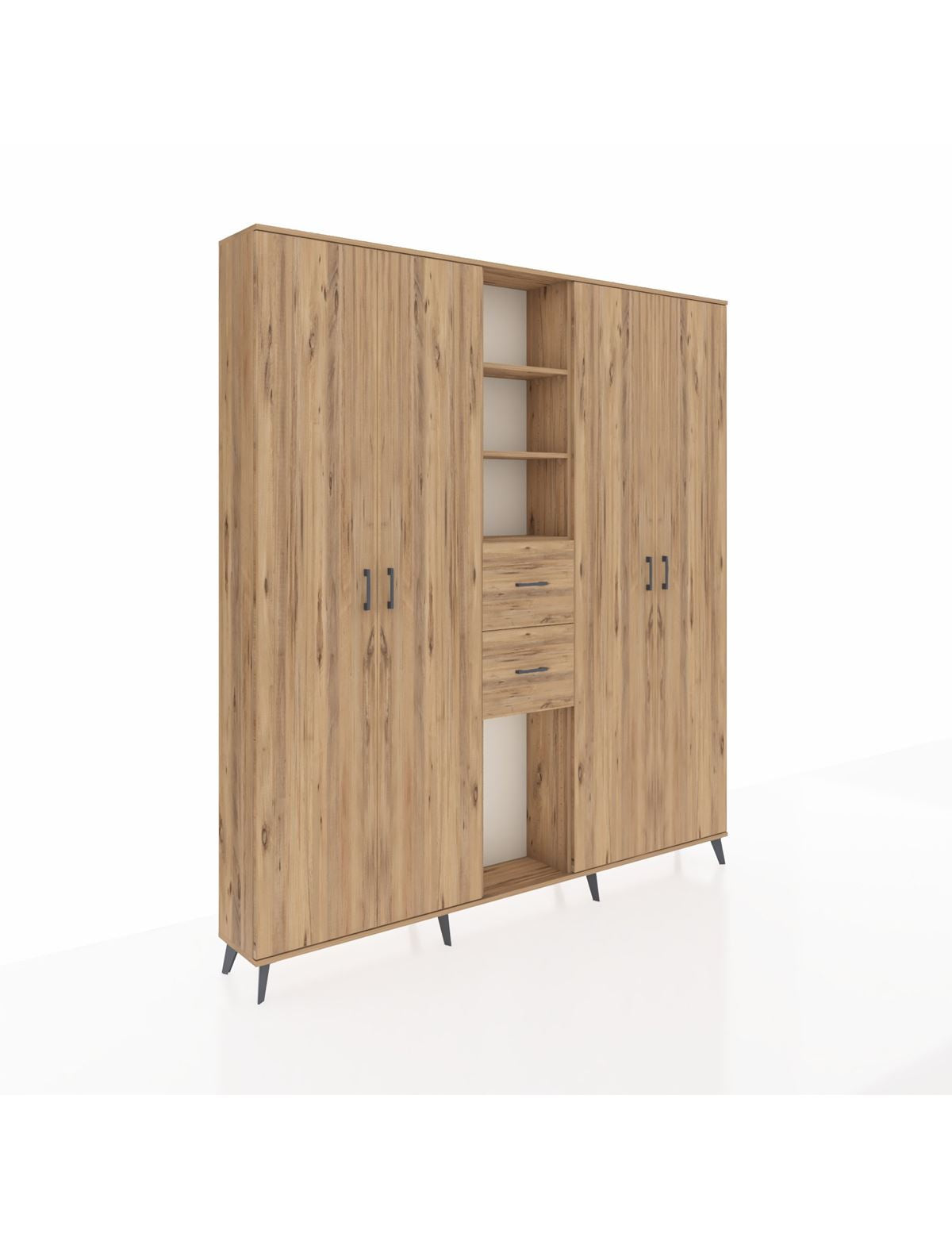 Arges Gardrop 15 Raflı 2 Çekmeceli 4 Kapaklı 220x30x243 Çam-Çam