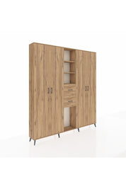 Arges Gardrop 15 Raflı 2 Çekmeceli 4 Kapaklı 220x30x243 Çam-Çam