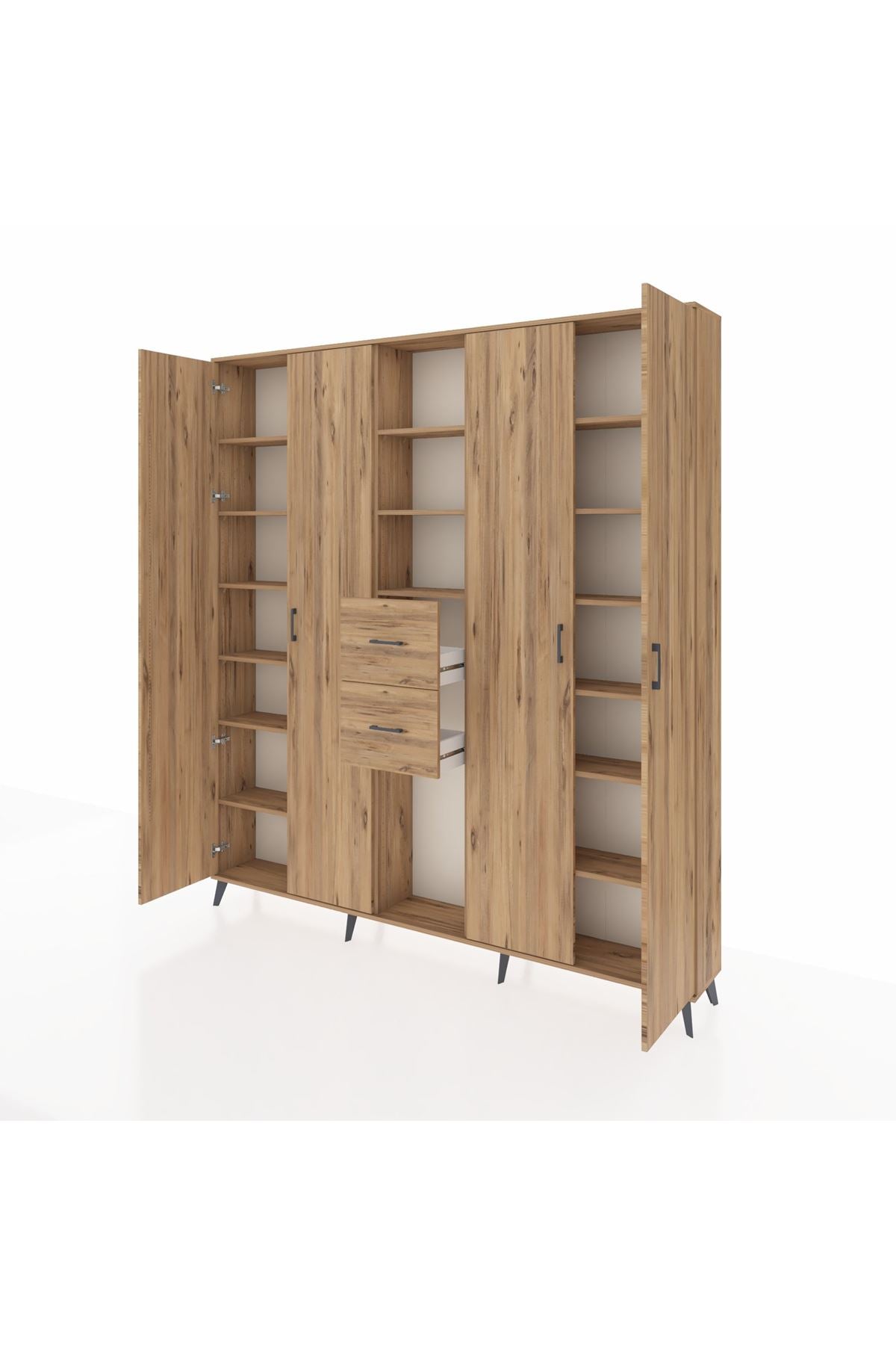 Arges Gardrop 15 Raflı 2 Çekmeceli 4 Kapaklı 220x30x243 Çam-Çam