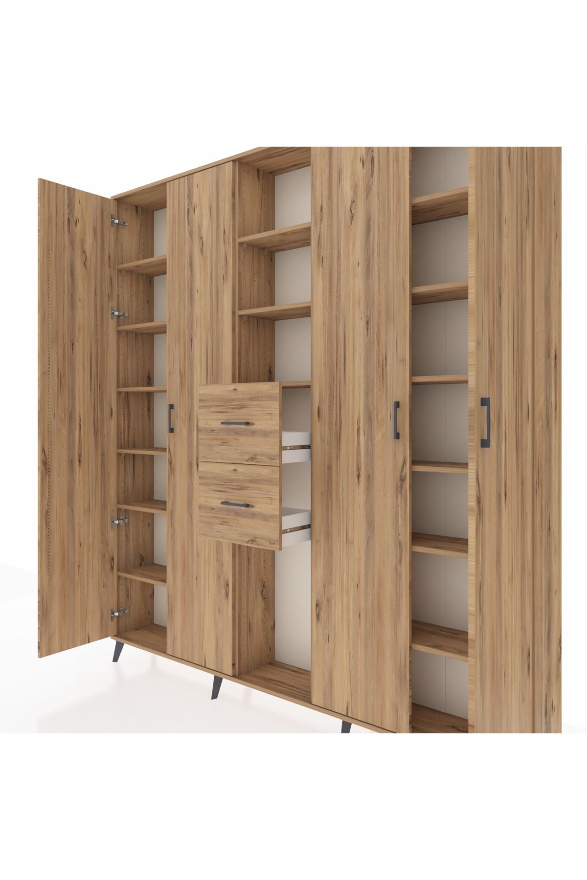 Arges Gardrop 15 Raflı 2 Çekmeceli 4 Kapaklı 220x30x243 Çam-Çam