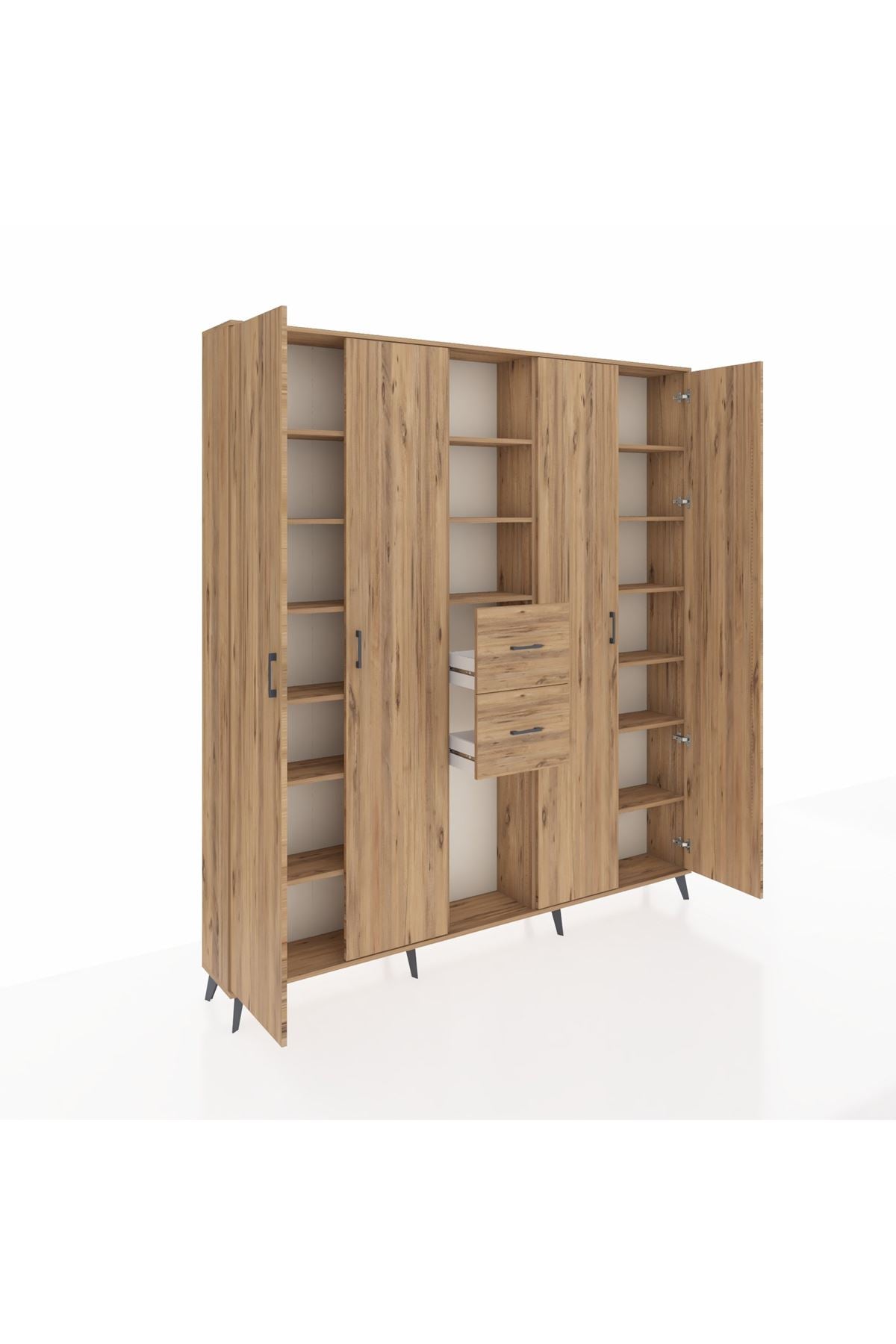 Arges Gardrop 15 Raflı 2 Çekmeceli 4 Kapaklı 220x30x243 Çam-Çam