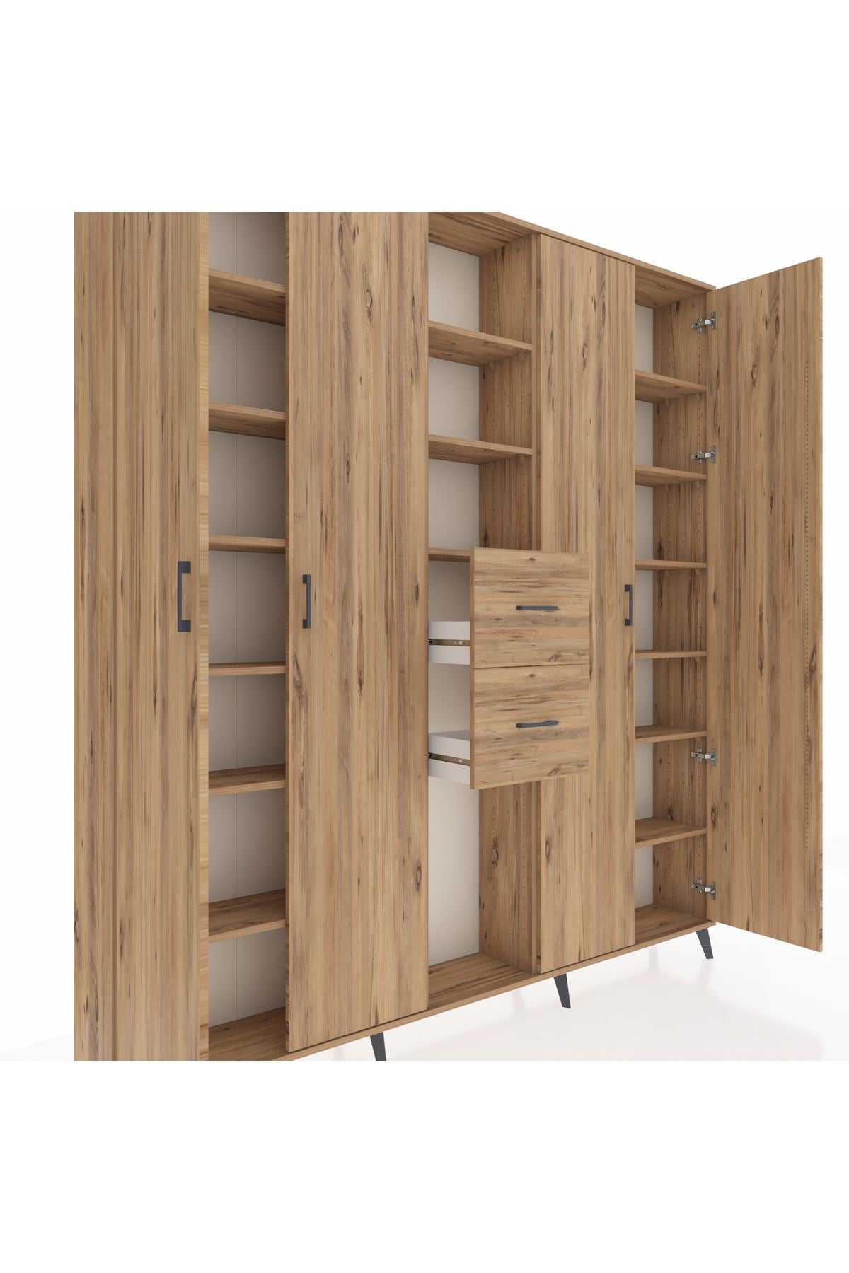 Arges Gardrop 15 Raflı 2 Çekmeceli 4 Kapaklı 220x30x243 Çam-Çam