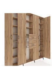 Arges Gardrop 15 Raflı 2 Çekmeceli 4 Kapaklı 220x30x243 Çam-Çam