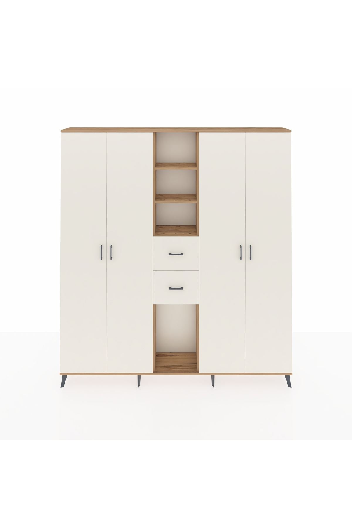 Arges Gardrop 15 Raflı 2 Çekmeceli 4 Kapaklı 220x30x243 Çam-Aytaşı