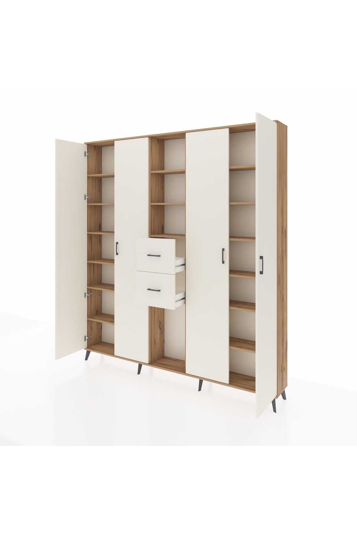 Arges Gardrop 15 Raflı 2 Çekmeceli 4 Kapaklı 220x30x243 Çam-Aytaşı