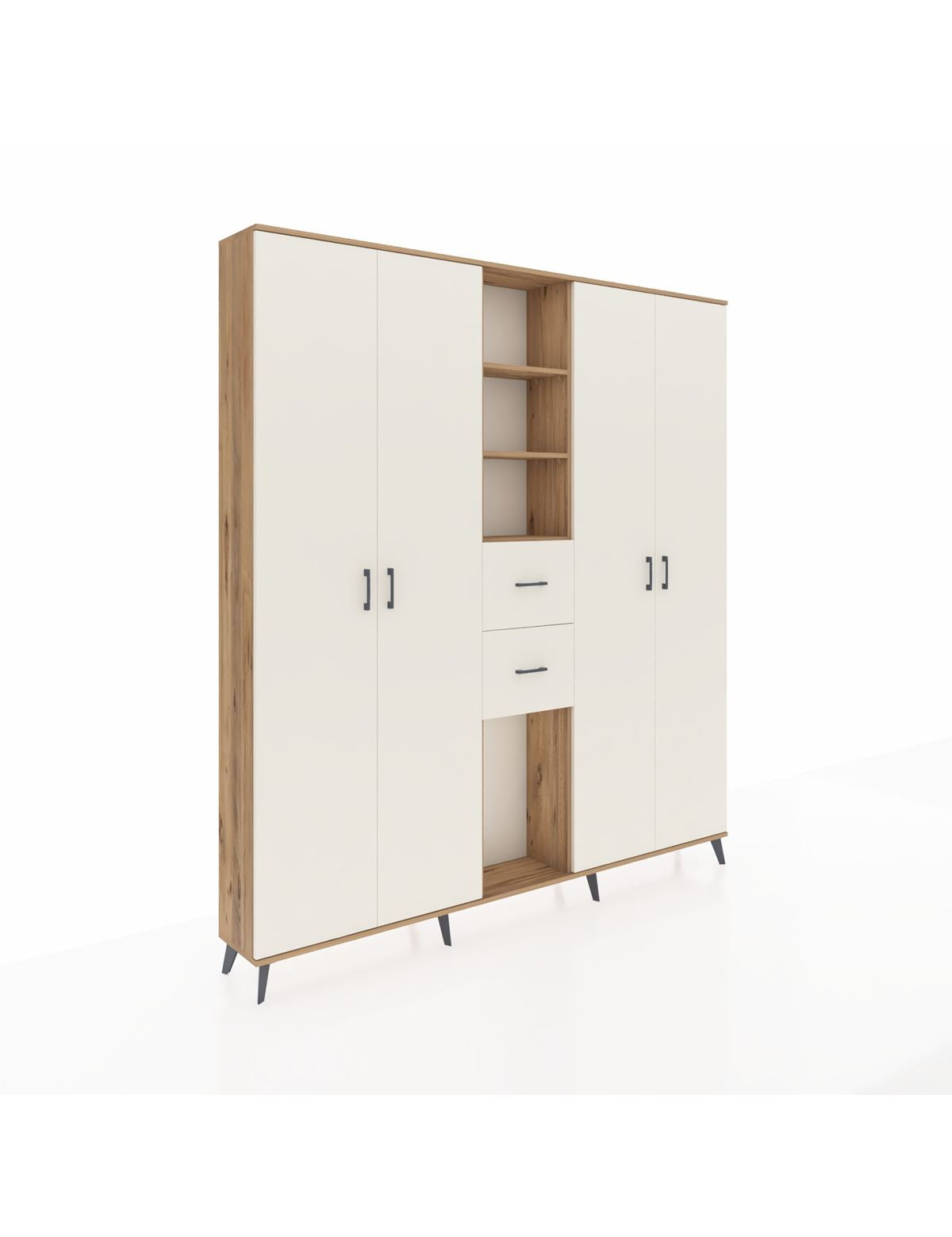 Arges Gardrop 15 Raflı 2 Çekmeceli 4 Kapaklı 220x30x243 Çam-Aytaşı