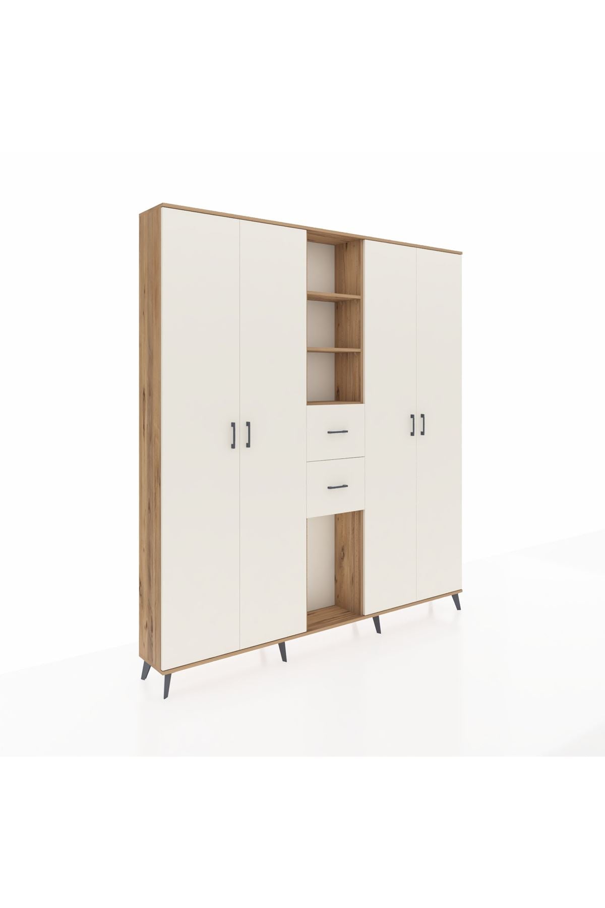 Arges Gardrop 15 Raflı 2 Çekmeceli 4 Kapaklı 220x30x243 Çam-Aytaşı