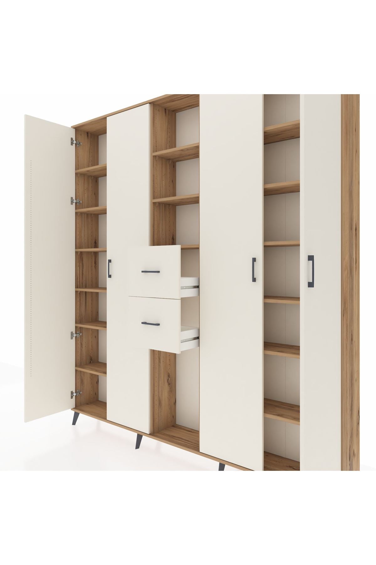 Arges Gardrop 15 Raflı 2 Çekmeceli 4 Kapaklı 220x30x243 Çam-Aytaşı