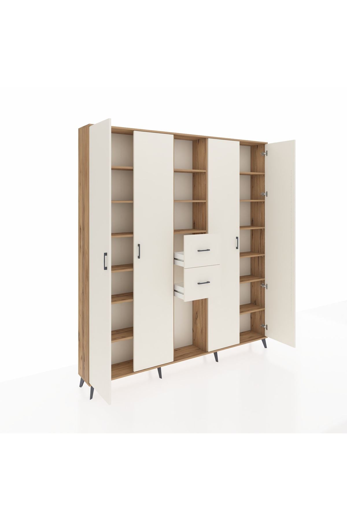 Arges Gardrop 15 Raflı 2 Çekmeceli 4 Kapaklı 220x30x243 Çam-Aytaşı