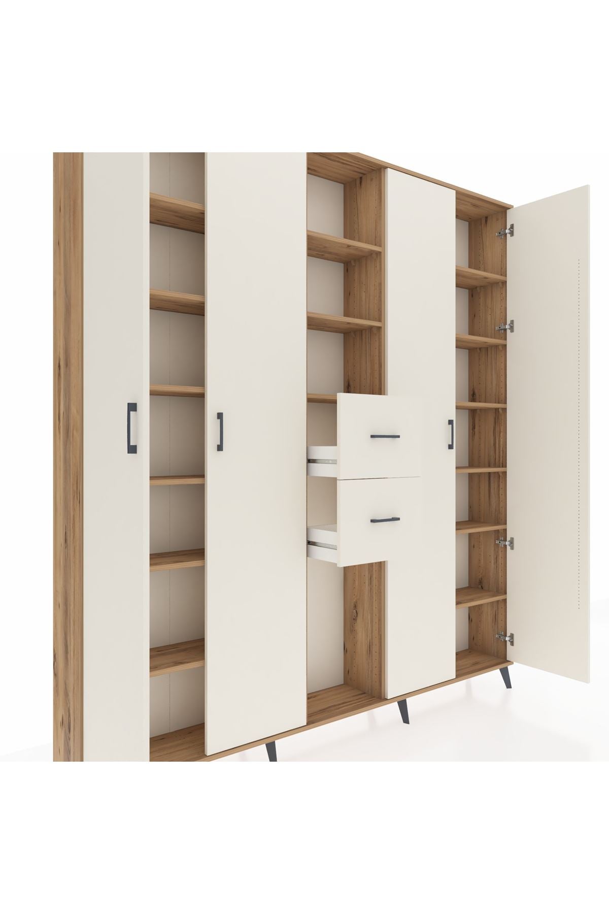 Arges Gardrop 15 Raflı 2 Çekmeceli 4 Kapaklı 220x30x243 Çam-Aytaşı