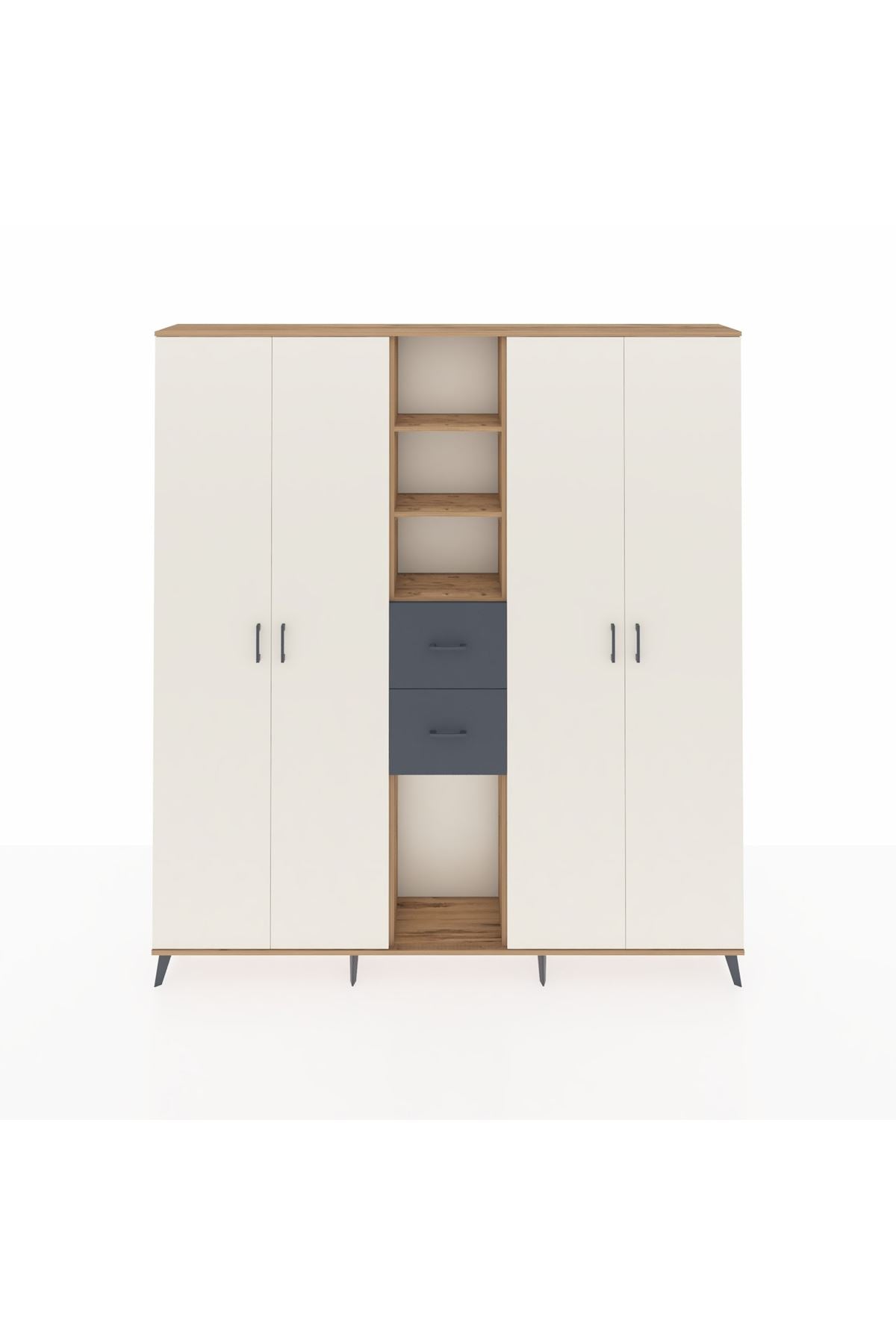 Arges Dolap 15 Raflı 2 Çekmeceli 4 Kapaklı 220x30x243 Çam-Aytaşı/Antrasit