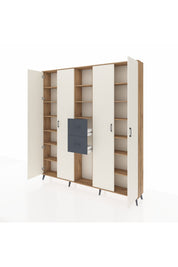 Arges Dolap 15 Raflı 2 Çekmeceli 4 Kapaklı 220x30x243 Çam-Aytaşı/Antrasit