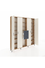 Arges Dolap 15 Raflı 2 Çekmeceli 4 Kapaklı 220x30x243 Çam-Aytaşı/Antrasit