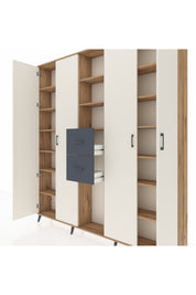 Arges Dolap 15 Raflı 2 Çekmeceli 4 Kapaklı 220x30x243 Çam-Aytaşı/Antrasit