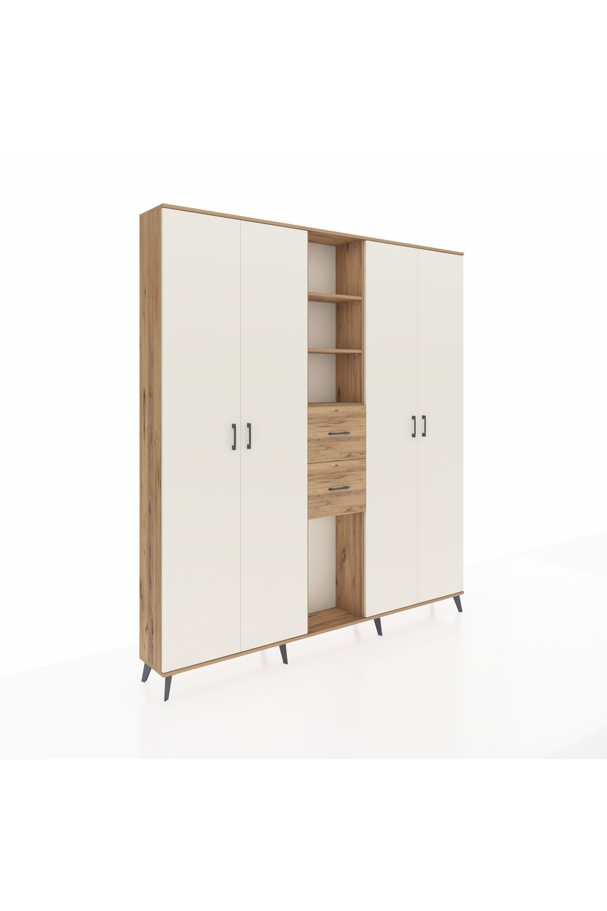 Arges Dolap 15 Raflı 2 Çekmeceli 4 Kapaklı 220x30x243 Çam-Aytaşı/Çam