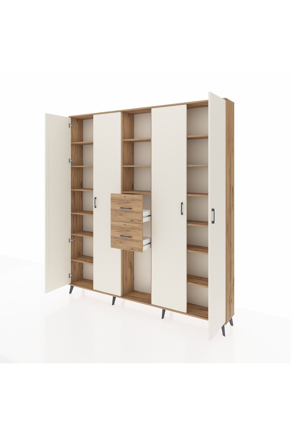 Arges Dolap 15 Raflı 2 Çekmeceli 4 Kapaklı 220x30x243 Çam-Aytaşı/Çam