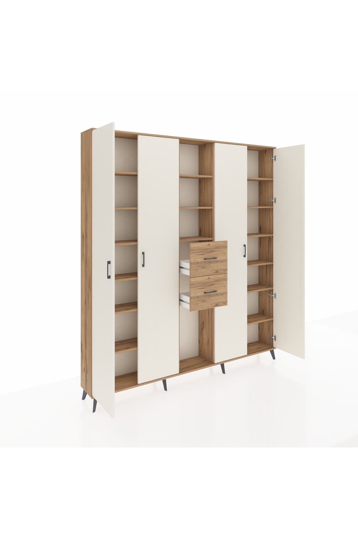 Arges Dolap 15 Raflı 2 Çekmeceli 4 Kapaklı 220x30x243 Çam-Aytaşı/Çam