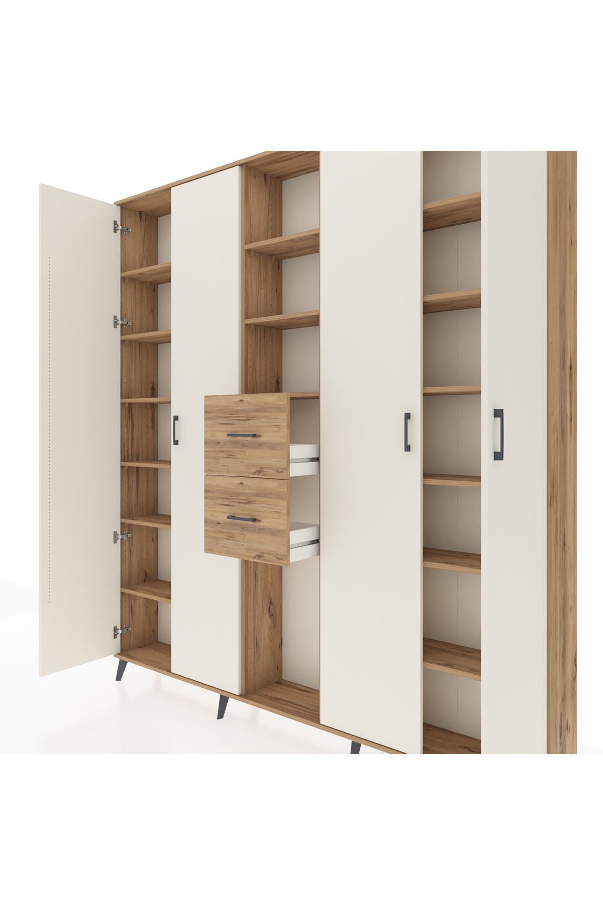 Arges Dolap 15 Raflı 2 Çekmeceli 4 Kapaklı 220x30x243 Çam-Aytaşı/Çam