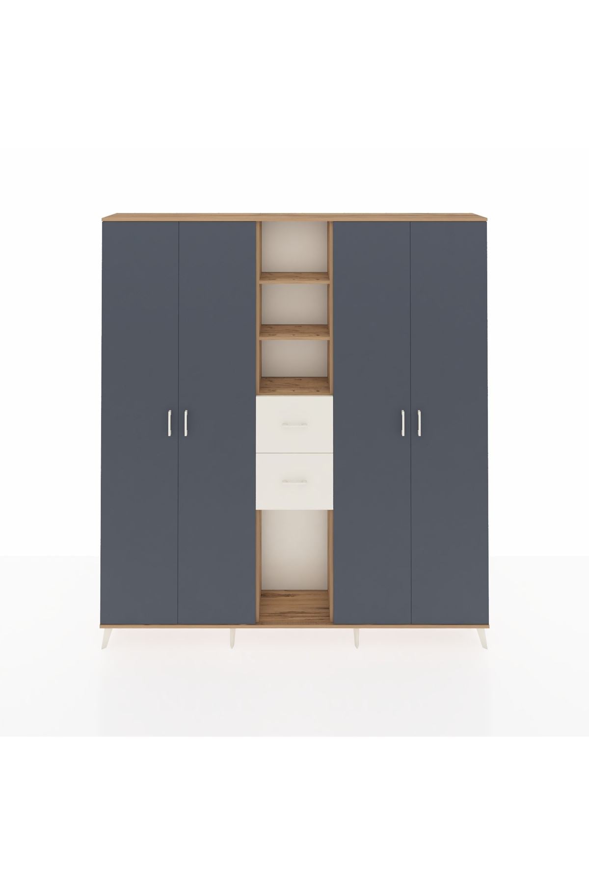 Arges Dolap 15 Raflı 2 Çekmeceli 4 Kapaklı 220x30x243 Çam-Antrasit/Aytaşı