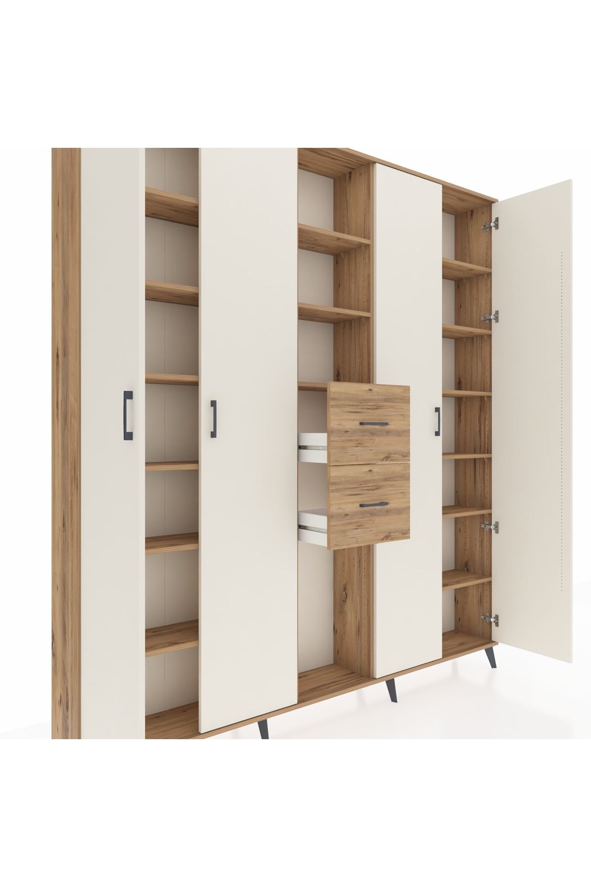 Arges Dolap 15 Raflı 2 Çekmeceli 4 Kapaklı 220x30x243 Çam-Aytaşı/Çam