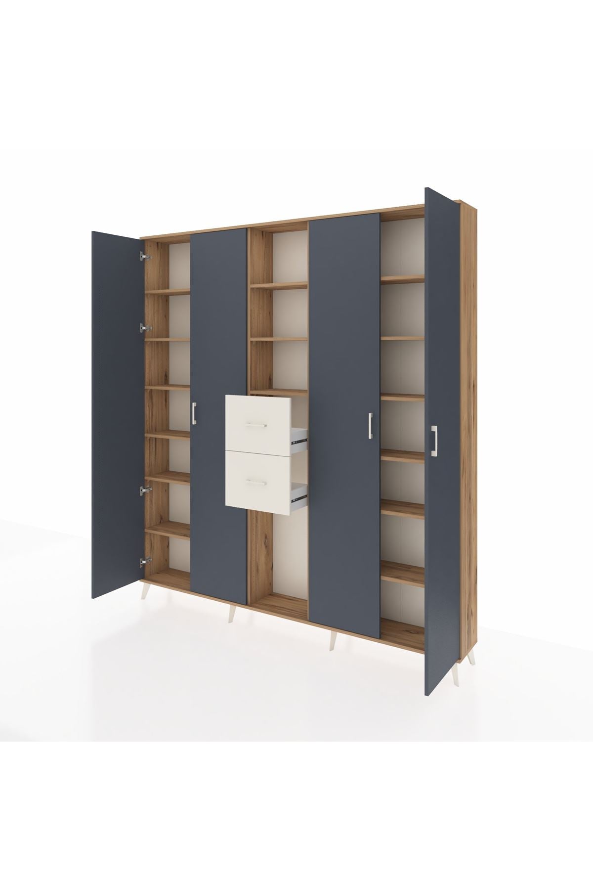 Arges Dolap 15 Raflı 2 Çekmeceli 4 Kapaklı 220x30x243 Çam-Antrasit/Aytaşı