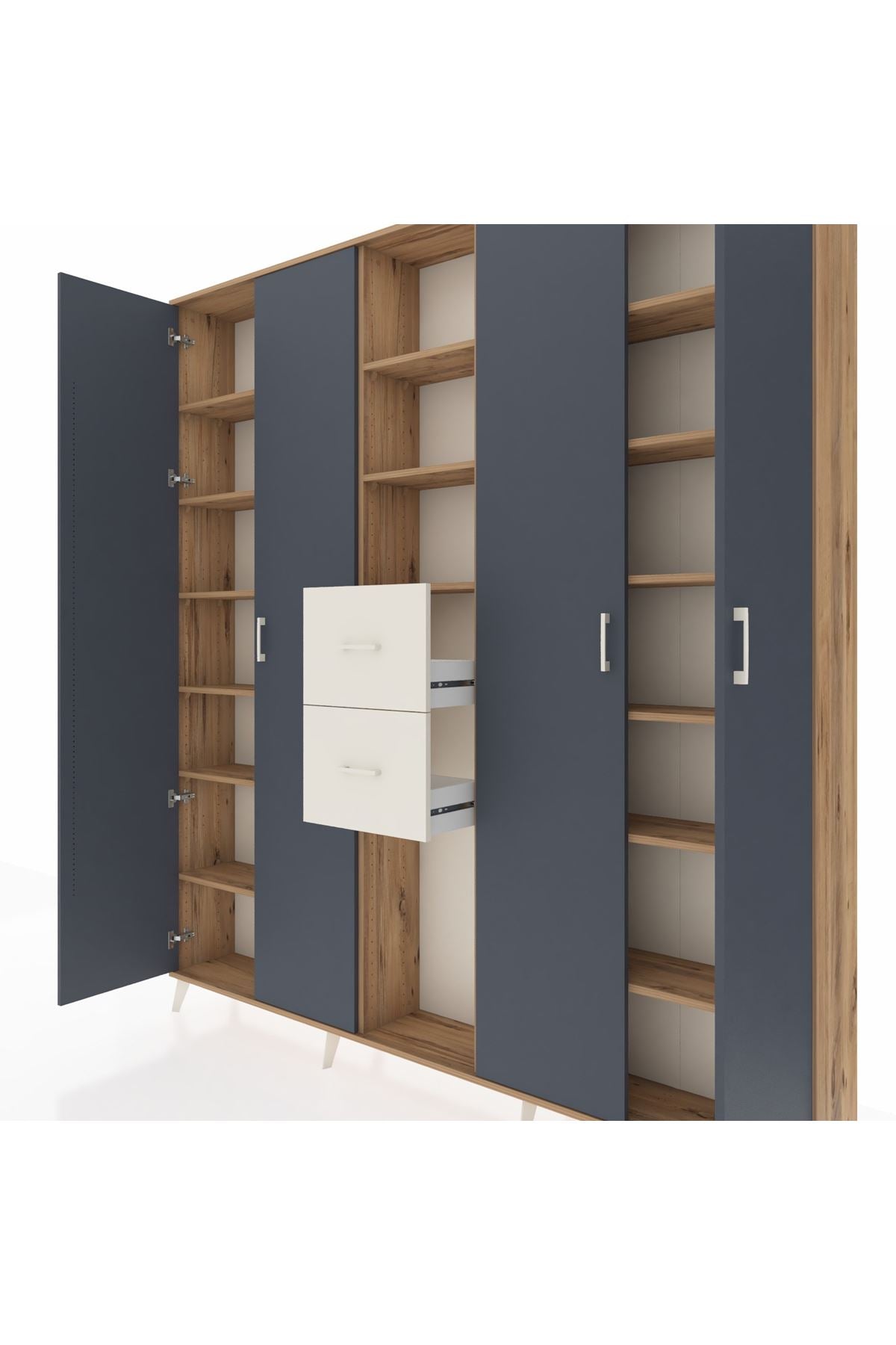 Arges Dolap 15 Raflı 2 Çekmeceli 4 Kapaklı 220x30x243 Çam-Antrasit/Aytaşı